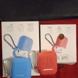 His & Hers Airpod Earbuds With Pink/Blue Silicone Case & Hook