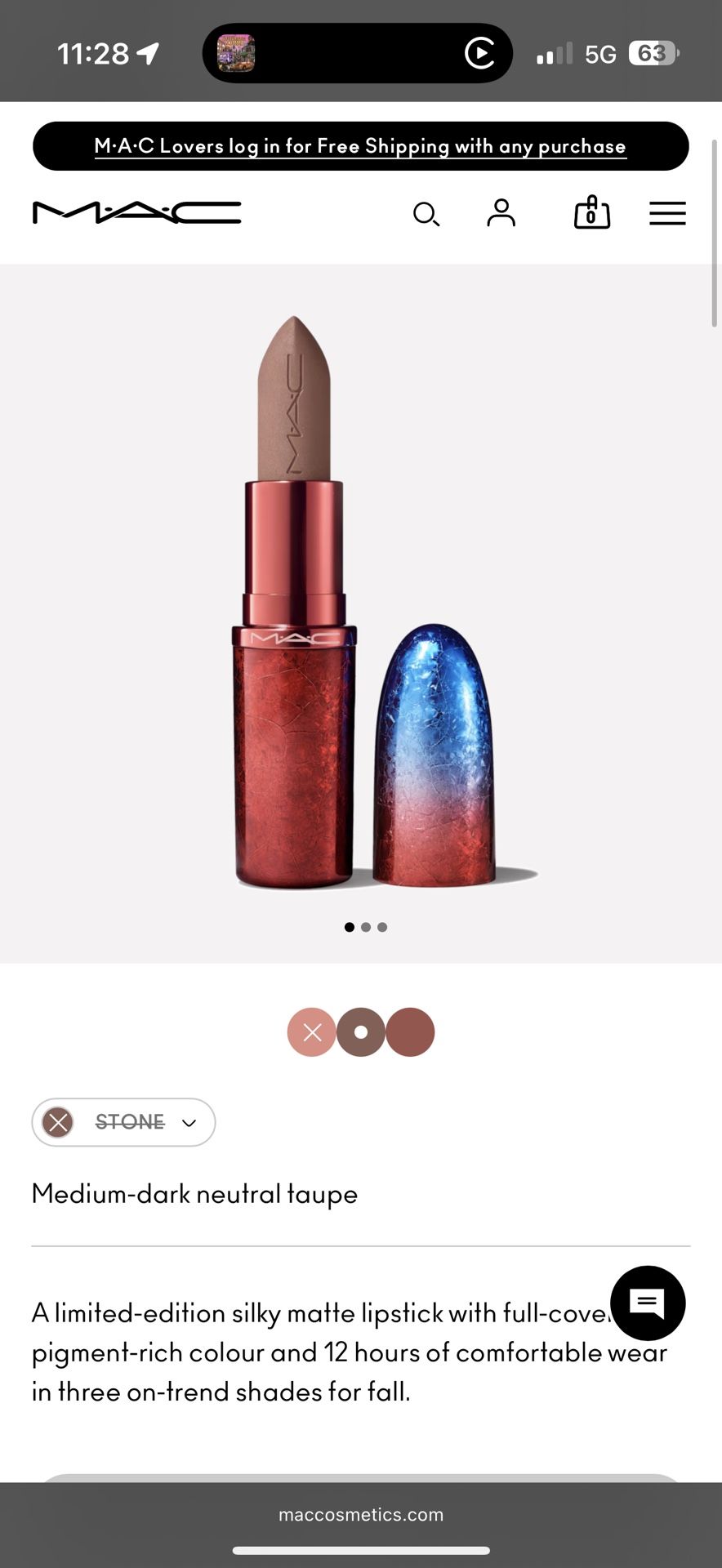 Mac Cosmetics Stone Matte Nocturna Collection Lipstick 