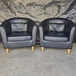 Cute Set Of MCM Genuine Leather Barrel Chairs
