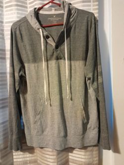 American Eagle Gray Colorblock Hooded Henley Sweatshirt size L