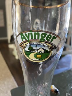 Ayinger beer glass w gold rim