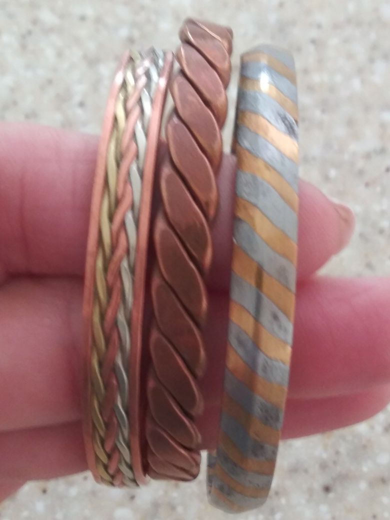 Vintage~ COPPER & Brass& PEWTER men's cuff bracelets