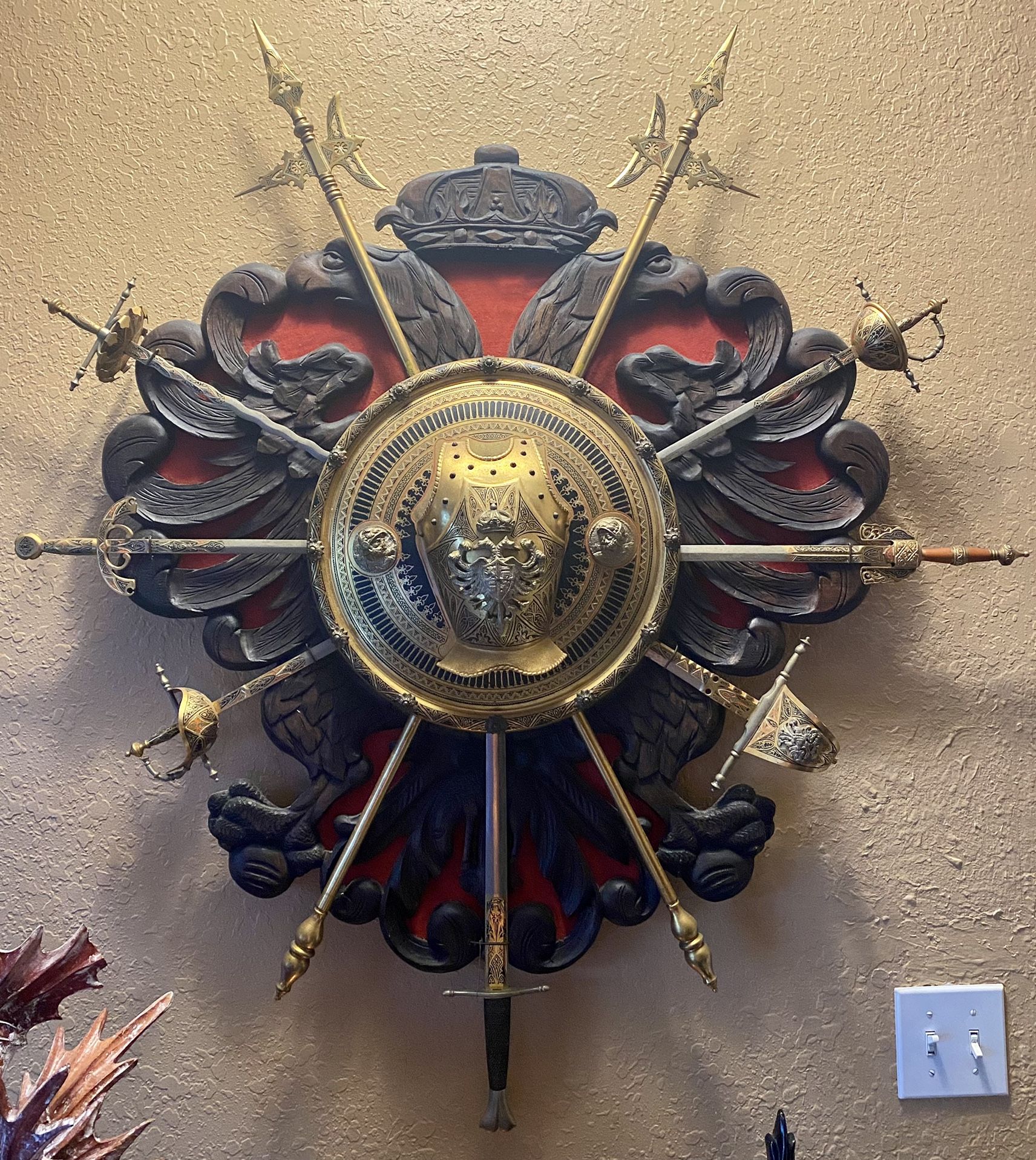 Large Antique Double Headed Eagle Crest