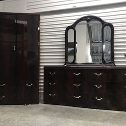 Beautiful Italian Cherry Dresser with Mirror and Armoire  