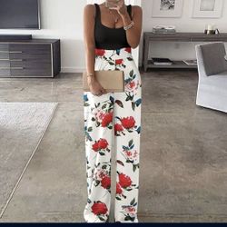 Women's Fashion Elegant Jumpsuit Casual Off Shoulder High Waist Tank Top Wide Leg Pants.