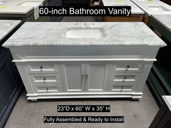 60" Bathroom Vanity with Carrara Marble Countertop & Solid Wood & Plywood Cabinet #3548
