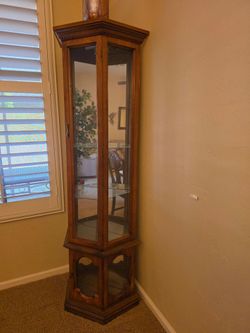 Oak Wood Corner Curio Cabinet