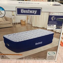 NEW Bestway Tritech Air Mattress Fashion Flock Twin, 20 inches high, with a built-in AC pump. Firm Price $65
