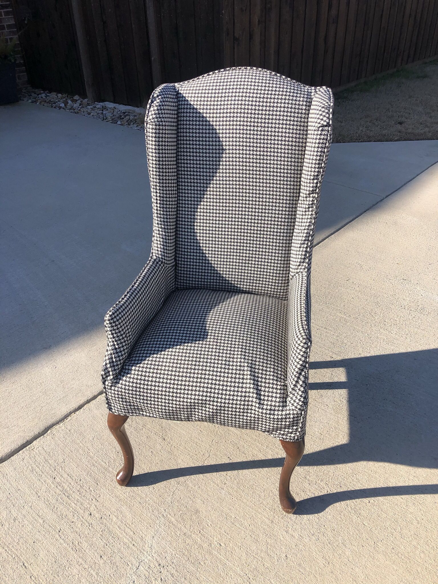 Vintage Ikat Print Wingback chairs with Houndstooth slipcover