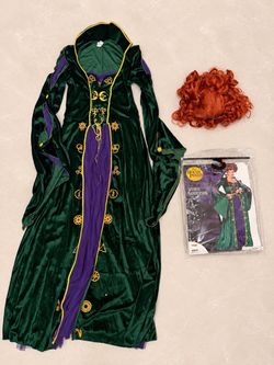 Disney Hocus Pocus Winifred Halloween Costume Adult Small + Wig