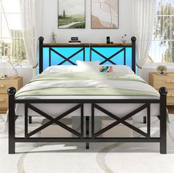 Black Metal Full Size Platform Bed Frame