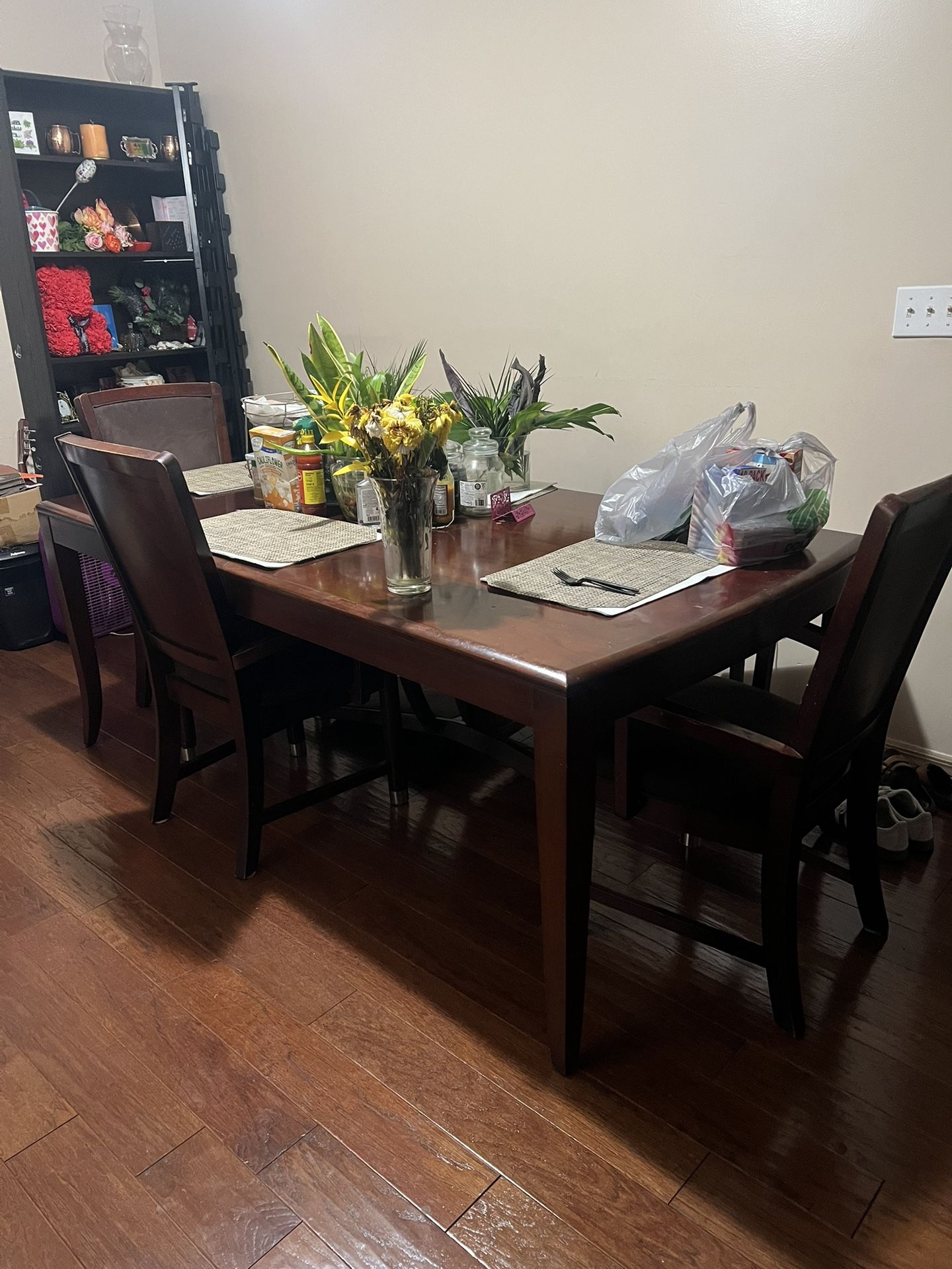 Coffee Brown Rectangular Table With Four Chairs
