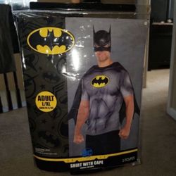 New Mens Batman Shirt With Cape & Mask Costume