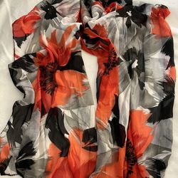 Scarf - Orange, Grey And Black Floral
