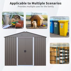 8ft x 4ft Outdoor Metal Storage Shed With window and metal foundation,Gray