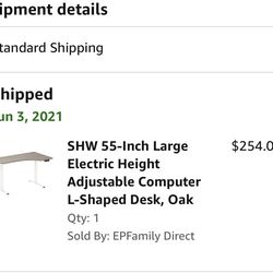 55-Inch Large Electric Height Adjustable Computer L-Shaped Desk