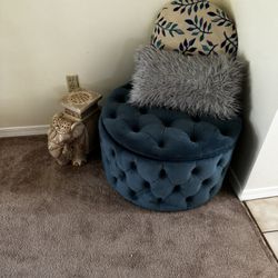 Blue Tufted Ottoman 