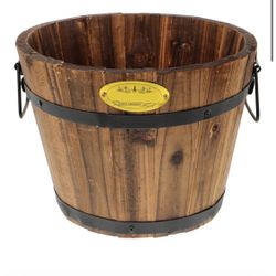 Whiskey Barrel Planters 10.2 Inch Wooden Bucket with Handle Rustic Wooden Flower Bucket Round Farmhouse Planter Flower Pot for Indoor and Outdoor Pla