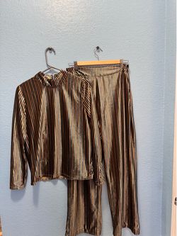 ZARA Metallic Velour Two‑Piece Set | Gold & Black Stripes | Chic Loungewear