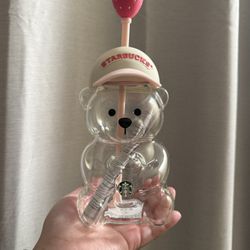 Starbucks Pink Bear Glass Cup (please read description)