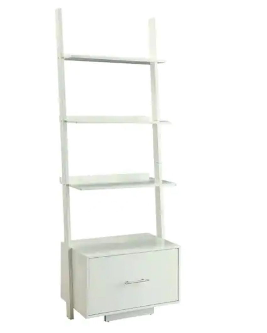 White Wood 4-shelf Ladder Bookcase with Open Back