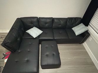 Black L-Shaped Sectional Sofa + Ottoman — $350 OBO