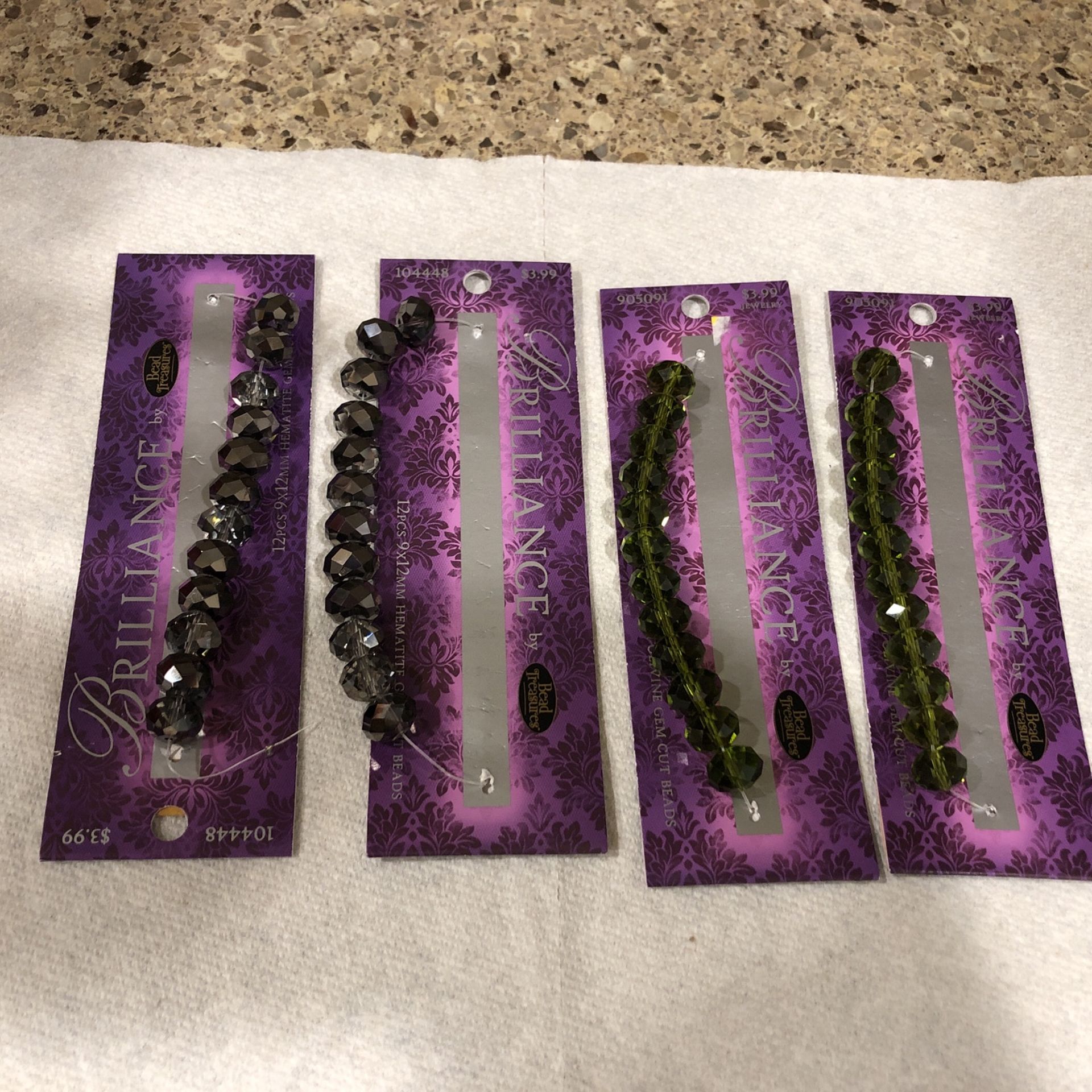 Bundle- (2) Hematite And (2) Olivine Gem Cut Beads