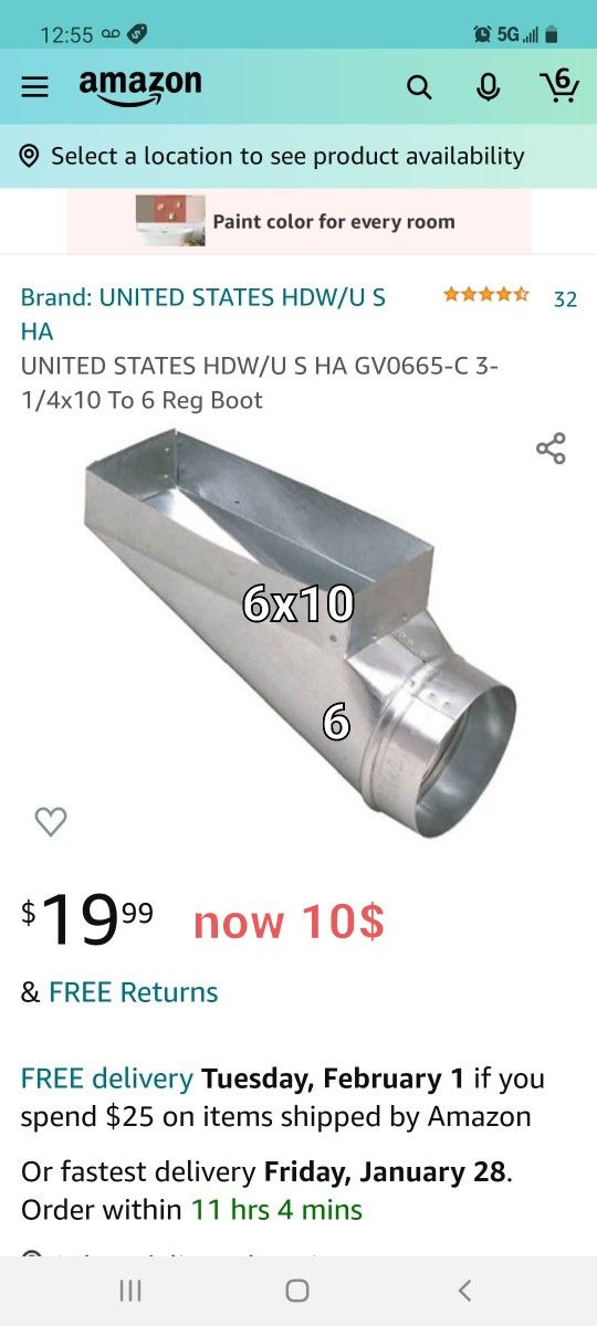 6x10x6 Slant Duct Boot