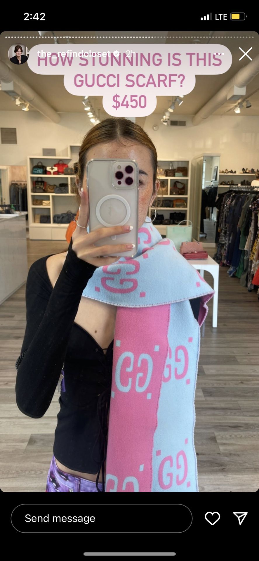 Gucci Baby Blue & Pink Reversible Scarf 