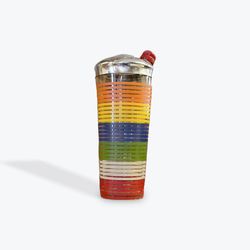Vintage Mid Century Multi Color Striped Glass Cocktail Shaker By Hazel Atlas