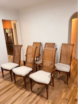 Vintage Country French Provincial Cane Back Dining Chairs - Set of 6