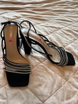 Black Rhinestone Strappy Heels Size 10