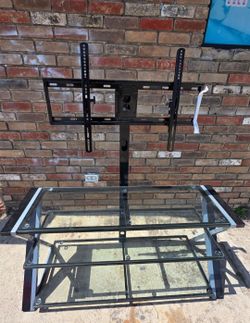 Glass TV Stand with Integrated Wall Mount