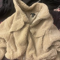 Forever 21 Furry Tan Zip Up Jacket