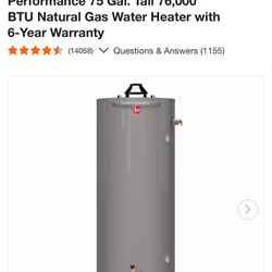 75 gallon gas, hot water heater brand new never used