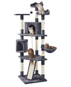 79in Multi-Level Cat Tree for Multiple Cats with 9 sisal Posts Sturdy frame with 2 spacious condos hold up to 22 lb for multiple cats, high viewing wi