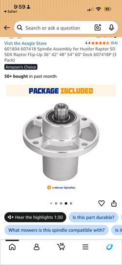 Spindle for mower