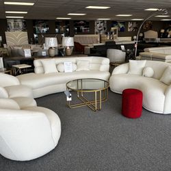 Boucle Curved Sectional + Loveseat+ 2 Accents Chairs ⛺️same Day Delivery  📦 Not Credit Needed 🌻