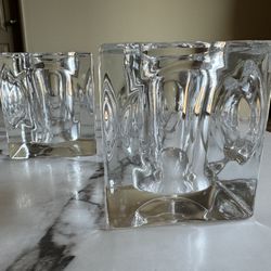 **Excellent Quality** SINGLE Elegant Glass Cube-Shaped Candle Holder (2.5 lbs)