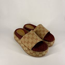 Gucci GG Canvas Platform Slides - Used