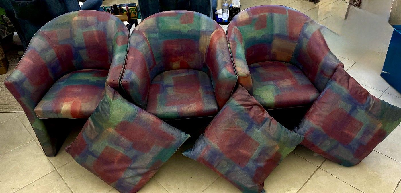 3 Teal Dining Arm Room Chairs