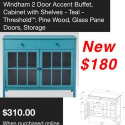 New in box 2door Accent Buffet Cabinet with shelves (teal) $180 east Palmdale cash only