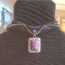 Handmade Pretty Black  Choker With Purple  Pendant 