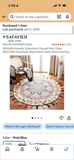 Safavieh 6' Round Boho Floral Tassel Wool Rug