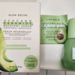 The Glow Recipe Avocado Ceramide Recovery Serum, barrier rescue, redness relief with free sample 
