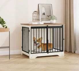31.9" Dog Crate Furniture with Barn Door, Heavy Duty Dog Kennel Indoor with 2 Doors, Wooden Pet Cage End Table for Small Medium Dogs up to 44 lb, Anti