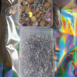 Flower mini 12 mm for Arts and Crafts + Diamond Pins lot of 100+ 