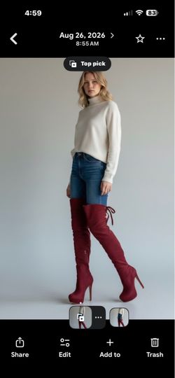 Size 8 Burgundy Over-the-Knee High Heel Boots
