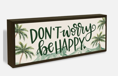 Summer Coastal Don't Worry Be Happy Wooden Sign Tropical Palm Tree Wall Decor