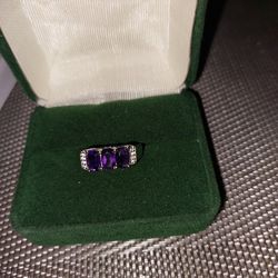 Sterling Silver Genuine Amethyst And WHITE TOPAZ RING Sz 7 